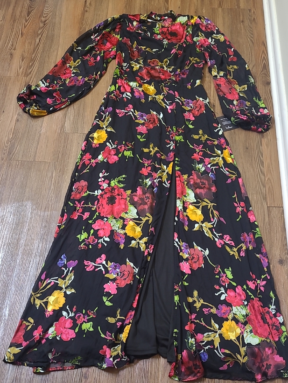 Lulu's Black Floral Maxi Dress with Pink, Yellow & Red Blooms